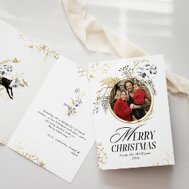 Guld & Black Blommigt Boho Arch Photo jul Kort