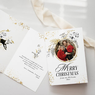 Guld & Black Blommigt Boho Arch Photo jul Kort