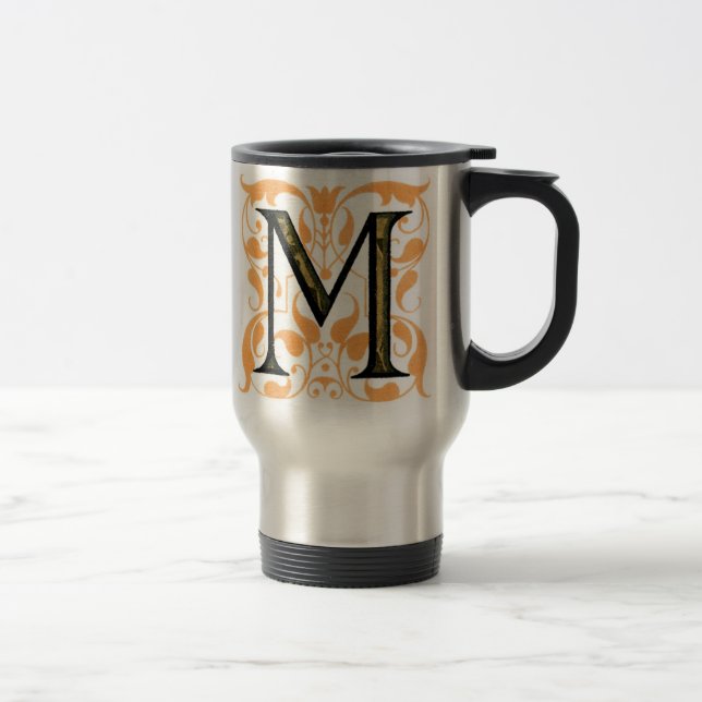 Guld & Black Blommigt "M" - Mugg (Höger)