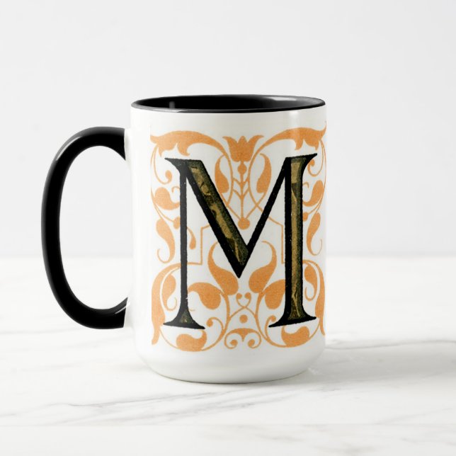 Guld & Black Blommigt "M" - Mugg (Vänster)