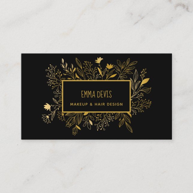 Guld Black Botanic Beauty Salon Hair Möte B Visitkort (Framsida)