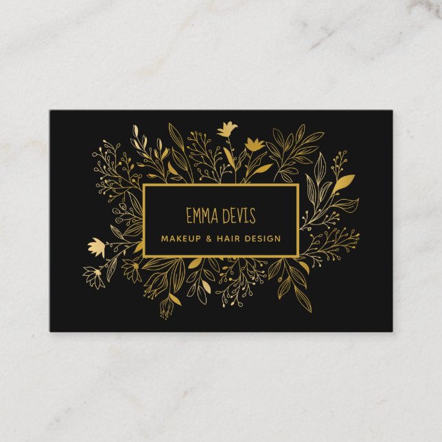 Guld Black Botanic Beauty Salon Hair Möte Visitkort (Framsida)
