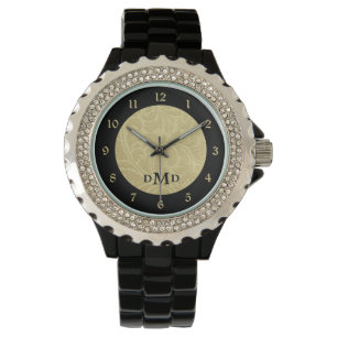Guld Black Brocade Monogram Armbandsur