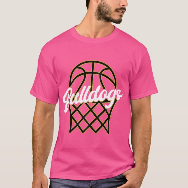 Guld Black Bulldog Basketball Mascot for Basketba T Shirt (Framsida)