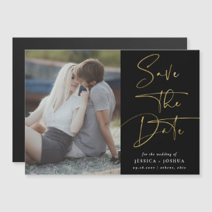 Guld & Black Calligraphy Photo Save Date Magnetisk Inbjudningskort