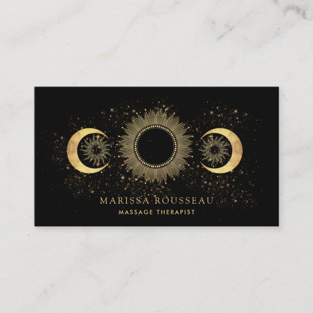 Guld Black Celestial Massage Therapist Visitkort (Framsida)