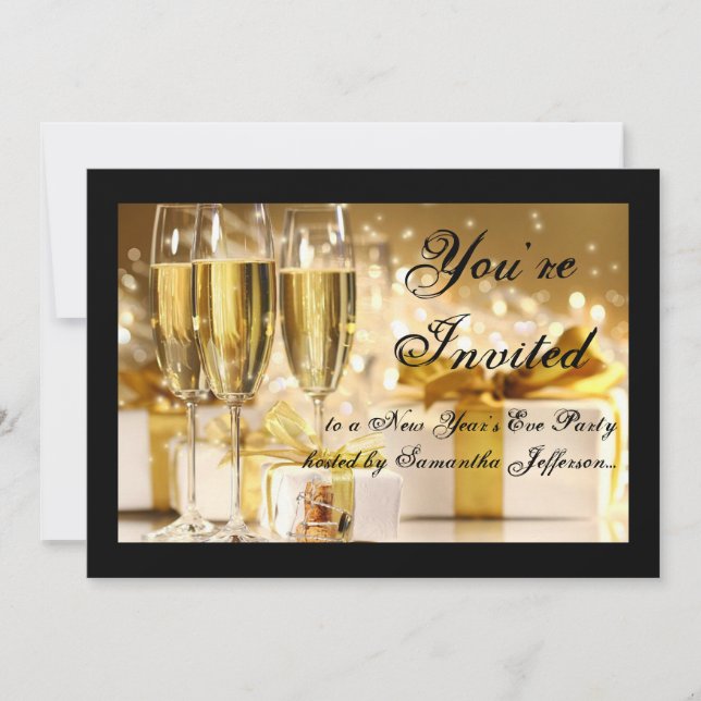 Guld/Black Champagne Nyårsafton Party Inbjudningar (Framsida)
