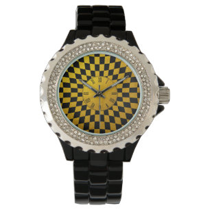 Guld & Black Checkc mönster /design Armbandsur