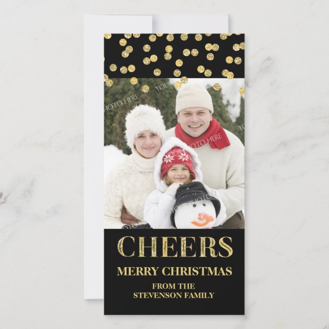 Guld Black Cheers God jul Confetti Photo Julkort (Framsida)