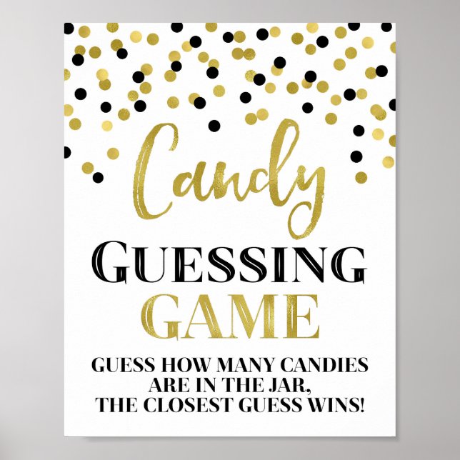 Guld Black Confetti Candy Guessing Game Sign Poster (Framsidan)