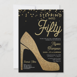 Guld Black Confetti Formal Surprise 50:e födelseda Inbjudningar