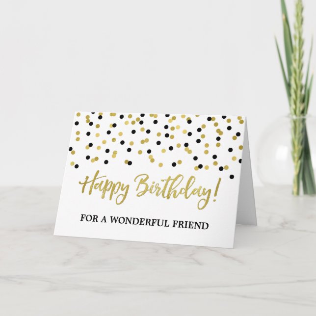 Guld Black Confetti Friend Birthday Card Kort (Framsida)