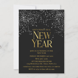 Guld Black Confetti Nyårsafton Party Inbjudningar