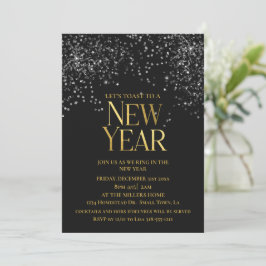 Guld Black Confetti Nyårsafton Party Inbjudningar