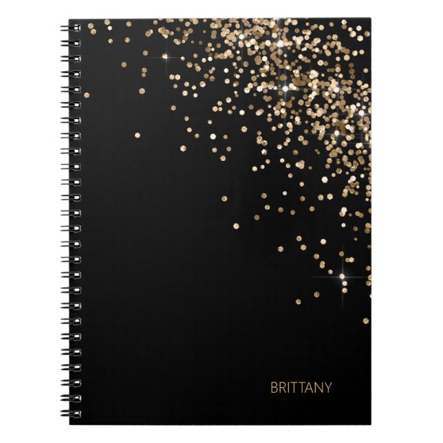 Guld Black Confetti Personlig bärbar dator Anteckningsbok (Framsidan)