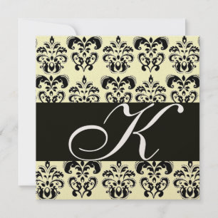 GULD & BLACK DAMASK MONOGRAM, vit Inbjudningar