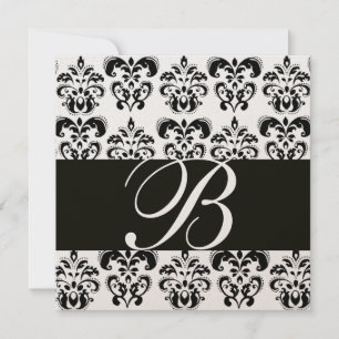 GULD & BLACK DAMASK MONOGRAM, vit Inbjudningar