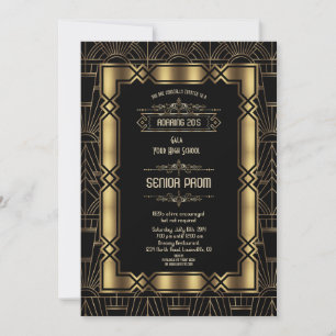 Guld Black Deco Gatsby 1920-talet Stil Senior PROM Inbjudningar