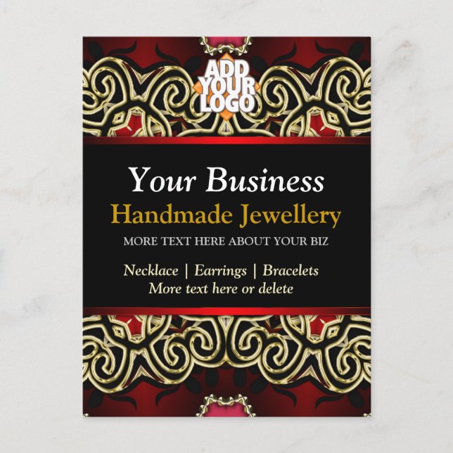 Guld+Black Decorative Jewelry Business Postcard Vykort (Framsida)