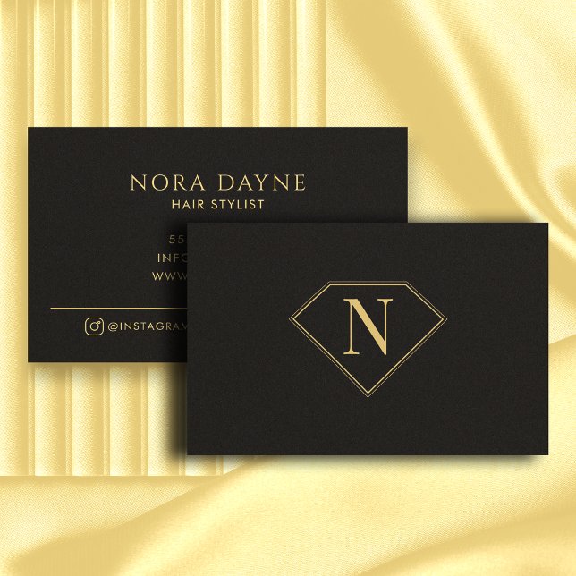 Guld Black Diamond Monogram Luxury Minimal Simal Visitkort (Skapare uppladdad)