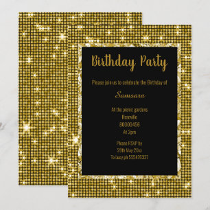 GULD BLACK DISCO THEME TILLFÄLLEN BIRTHDAY BLK INBJUDNINGAR