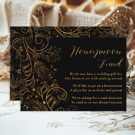 Guld Black Elegant Blommigt Bröllop Honeymoon-fond Tilläggskort