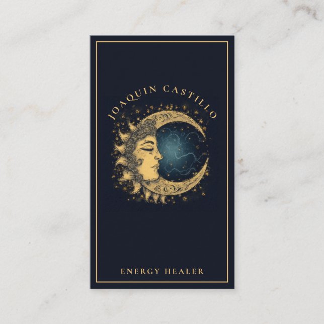 Guld Black Elegant Celestial Affärskort Visitkort (Framsida)