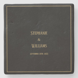 Guld Black Elegant Enkel Namn Bröllop Gift-förmån Stenunderlägg