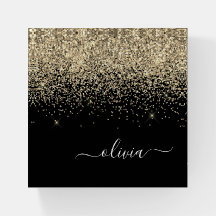 Guld Black Elegant Glitter Monogram Namn