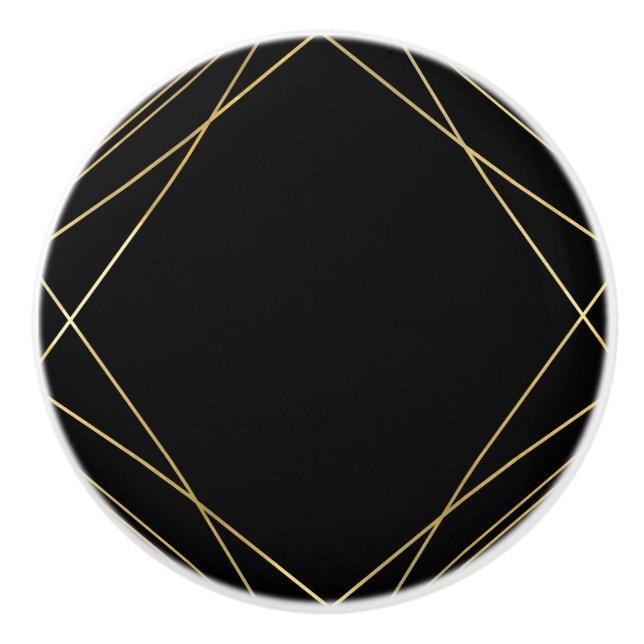 Guld & Black Elegant Modern Geometric Glam Deco Knopp (Framsidan)