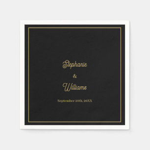 Guld Black Elegant Namn enkel minimal Bröllop Pappersservett