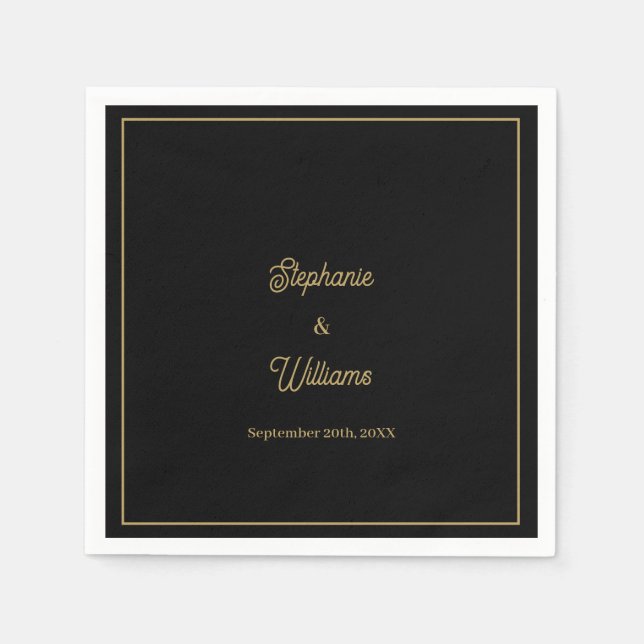 Guld Black Elegant Namn enkel minimal Bröllop Pappersservett (Framsidan)