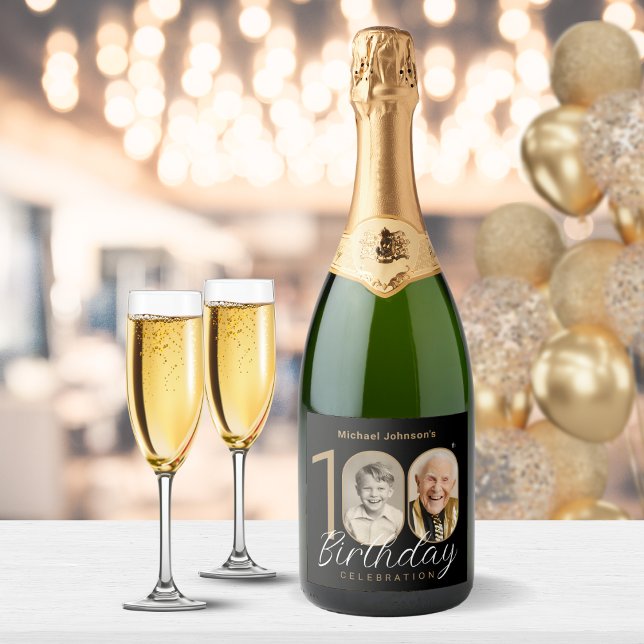 Guld Black Elegant Photo 100:e Födelsedagsfesten (Mockup View)