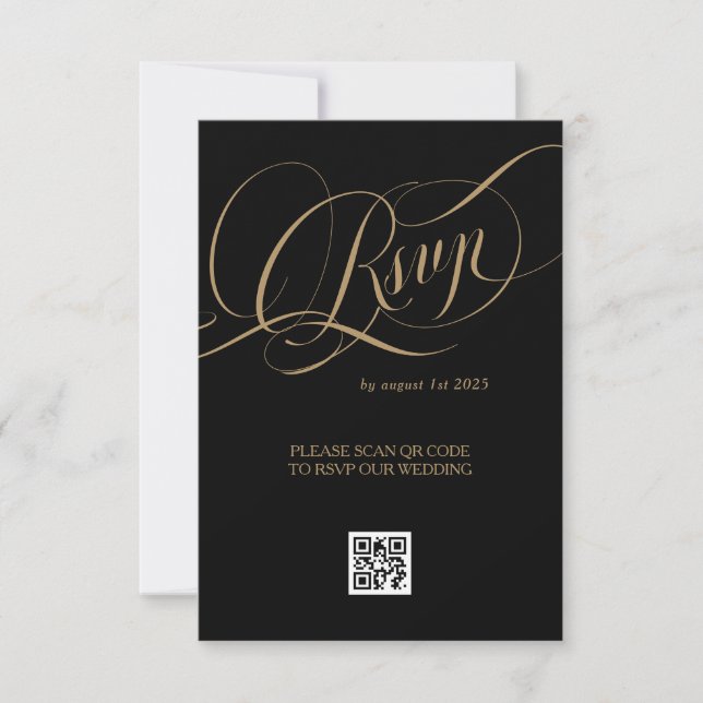 Guld Black Elegant Romantic Bröllop OSA Kort (Framsida)