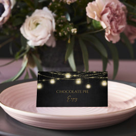 Guld Black Elegant Script Food Label Tält Placeringskort