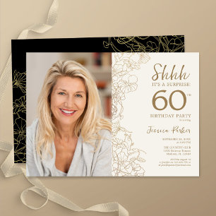 Guld Black Elegant Surprise Photo 60:e födelsedage Inbjudningar