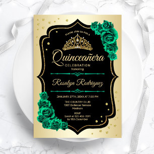 Guld Black Emerald Grönt Elegant Quinceanera Inbjudningar