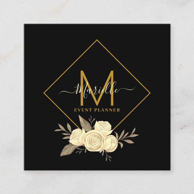 Guld Black Event Planner-Affärskortet Fyrkantigt Visitkort (Framsida)