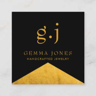 Guld Black Faux Gold Foil Kant Jewelry Designer Fyrkantigt Visitkort