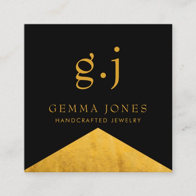 Guld Black Faux Gold Foil Kant Jewelry Designer Fyrkantigt Visitkort (Framsida)