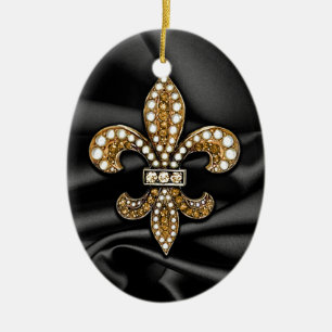 Guld Black Fleur de Lis Satin Jude Julgransprydnad Keramik