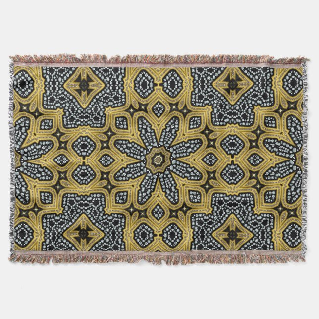 Guld Black Geogems Arabesque Woven Throw Blanket Filt (Framsidan)