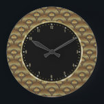 Guld & Black Geometric Art Deco Vinkarare Stor Klocka<br><div class="desc">Guld tonar geometrisk art-deco-abstrakt vinkarare mönster utan skarvhet. Om du behöver hjälp med att anpassa någon av mina designers kontaktar du ArtOnWear-designern. Kostnadsfri textformatering med hjälp av direkthjälp tillgänglig på begäran.</div>