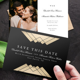 Guld Black Geometric Gatsby Foil Save Date Meddelande