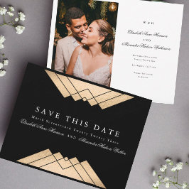 Guld Black Geometric Gatsby Foil Save Date Meddelande