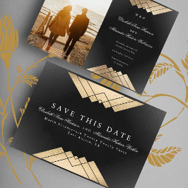 Guld Black Geometric Gatsby Foil Save Date Meddelande