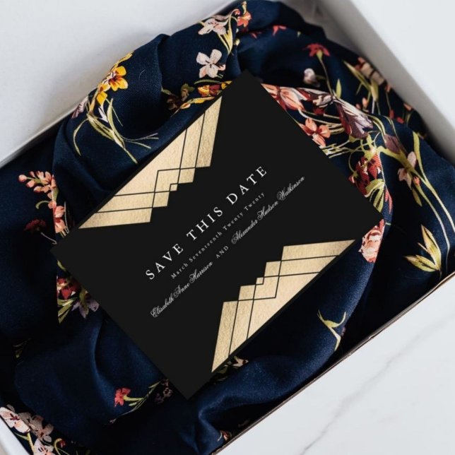 Guld Black Geometric Gatsby save date budget Flygblad (Skapare uppladdad)