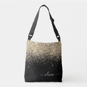 Guld Black Girly Glitter Gnistra Monogram Namn Axelväska