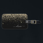 Guld Black Girly Glitter Gnistra Monogram Namn Bagagebricka<br><div class="desc">Guld och Svarta Gnistran Glitter Monogram Namn och första pelaren. Kudden gör perfekten söt 16 födelsedag,  bröllop,  möhippa,  babydusch eller bachelorette-gåva till någon som dekorerar hennes rum i stil.</div>