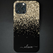 Guld Black Girly Glitter Gnistra Monogram Namn Cas